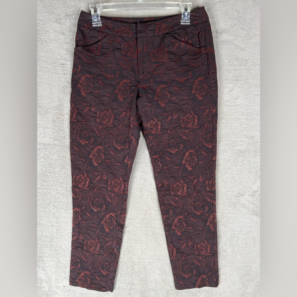 Peruvian Connection Floral Rose Pants Women's 2 Red Black Trousers 26" Inseam